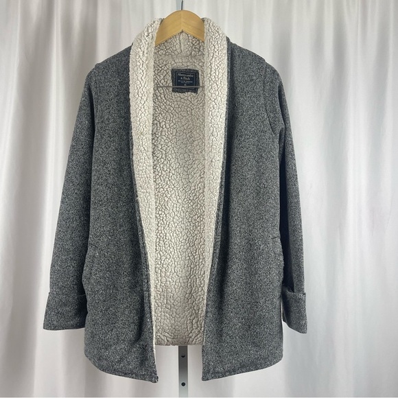 Abercrombie & Fitch XS Open Front Cardigan Sherpa Longline Warm Cozy Solid - Picture 1 of 8
